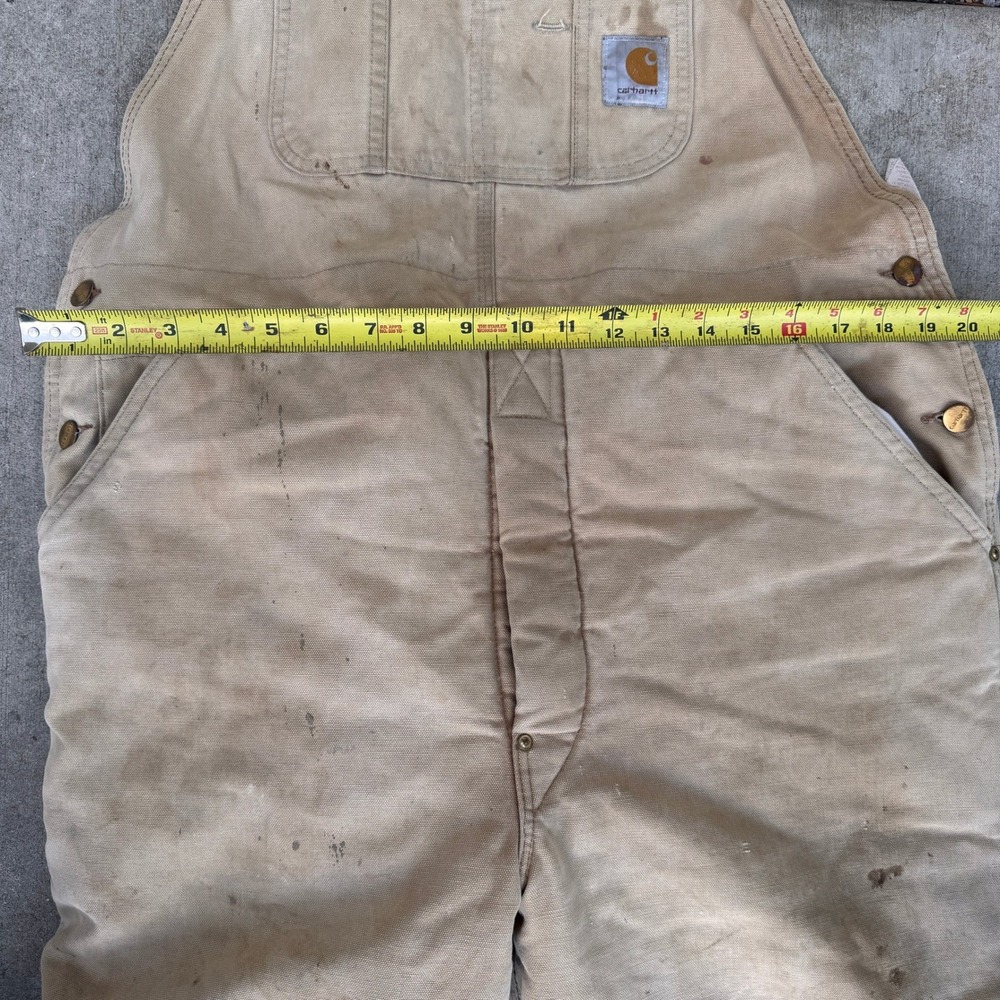 Carhartt Mens Distressed Quilt Lined Duck Canvas Bib Overalls Tan R02 40x29 - Picture 7 of 11